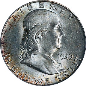 A 1949 Benjamin Franklin Half Dollar in a high grade.