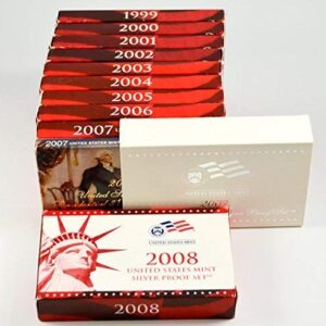 This listing is for a complete set of US Silver Proof Sets for the years 1999-2008.