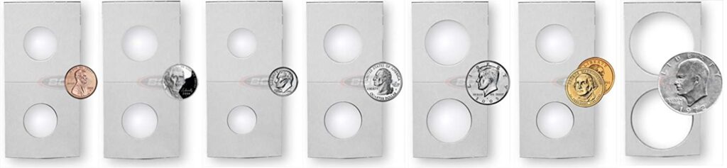 Cardboard Coin Flip Coin Holders are every collectors go-to for coin storage. Generally 2 inches by 2 inches it comes in various sizes for the coin you want to store.