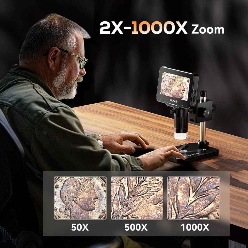 The EDM4 offers up to 1000x magnification, which is more than enough for the average coin collector.