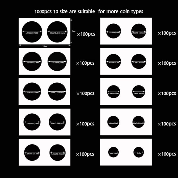Coin Flips 10 Assorted Sizes 1000Pcs Coin Holders for Collectors - Mini Stapler Included - Image 2